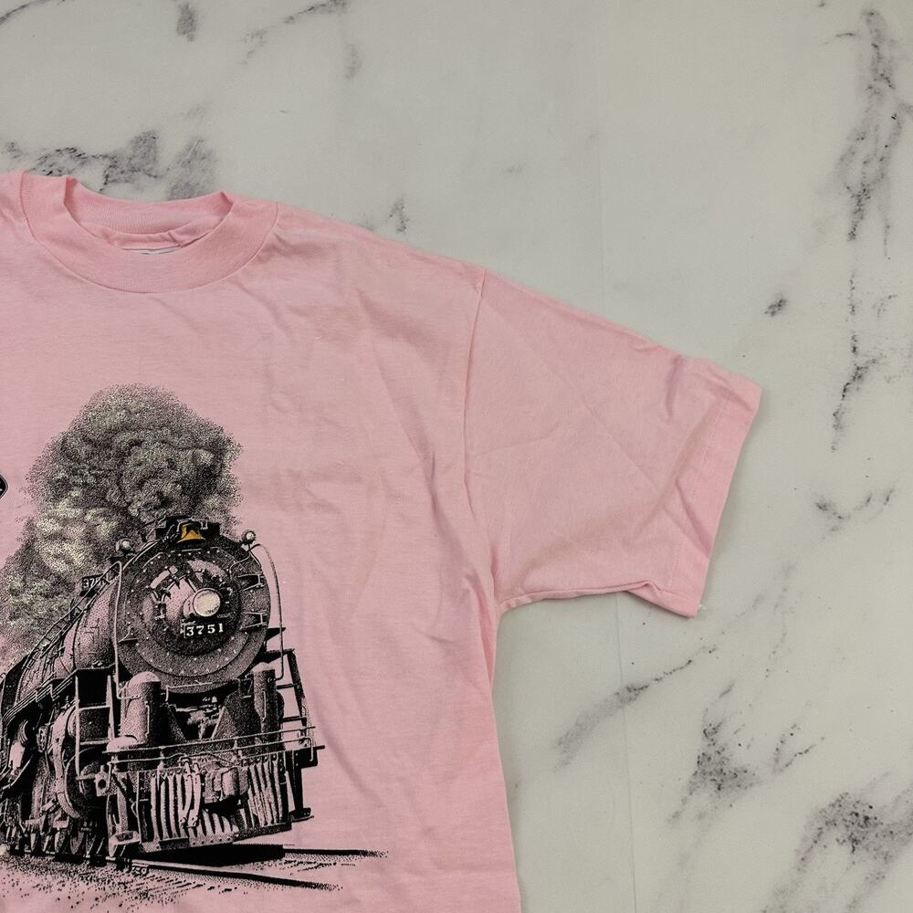 Rail Fair Sacramento Mens Vintage 90s Graphic Tee Size M Pink Train Engine 3751 View 3